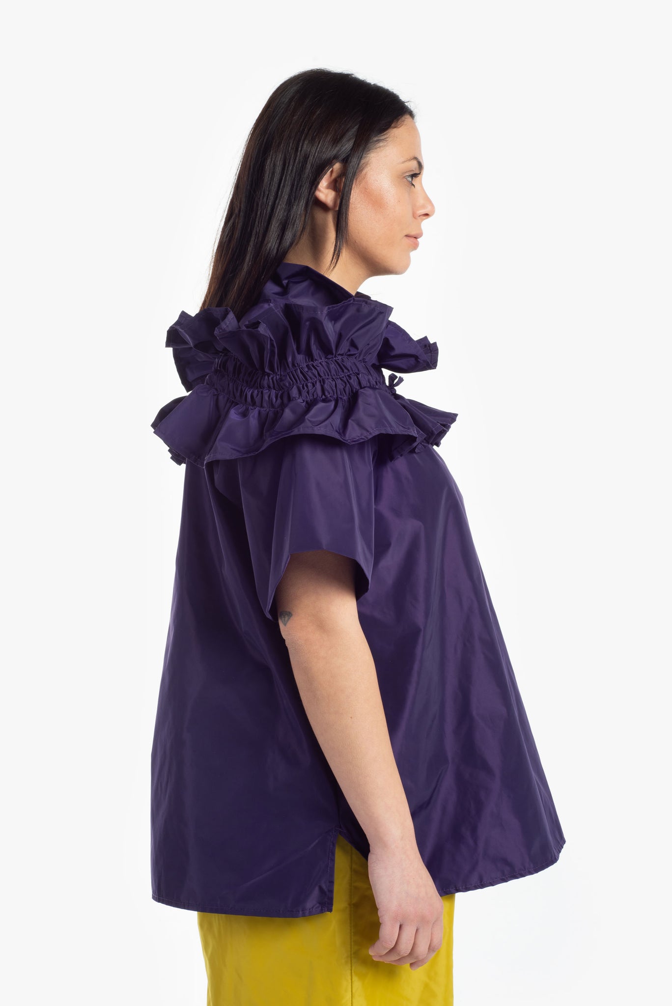 Oversized fit short-sleeved top in polyester taffeta
