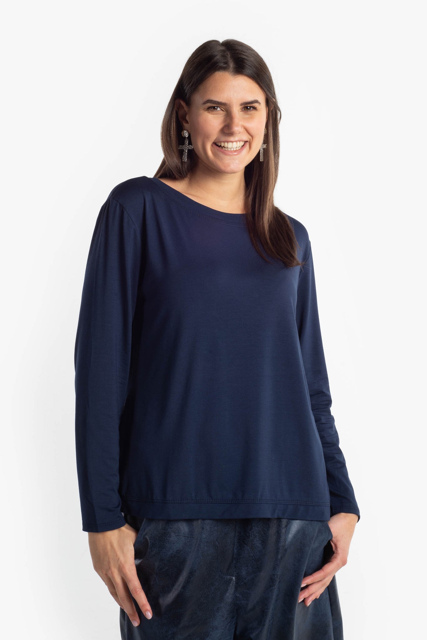 Boat neck top with georgette detail